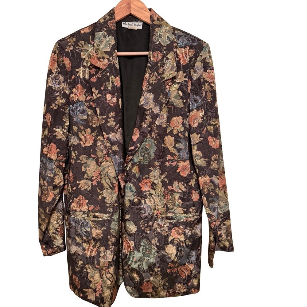 Vintage Metallic Floral Jacquard Tapestry Jacket Size M Whimsigoth Fairy Grunge